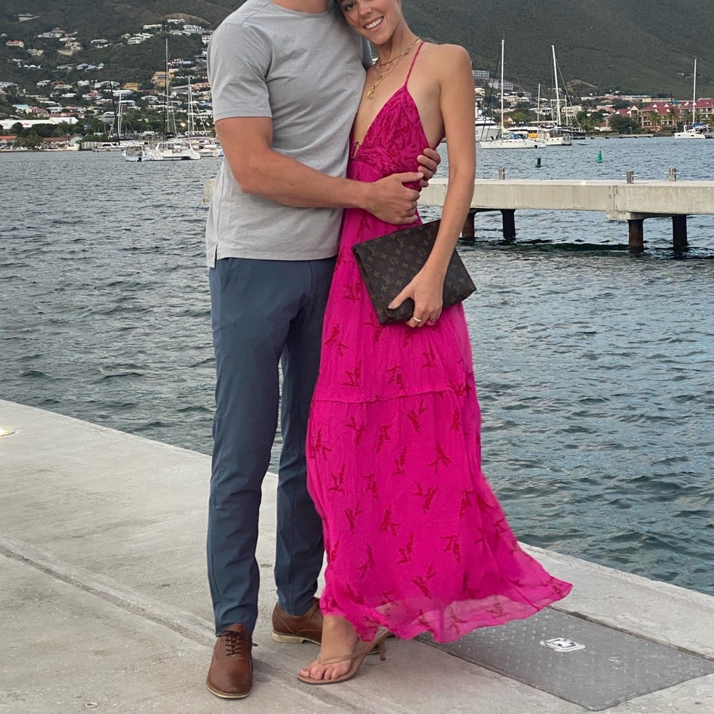 BASH Paris pink low back maxi dress